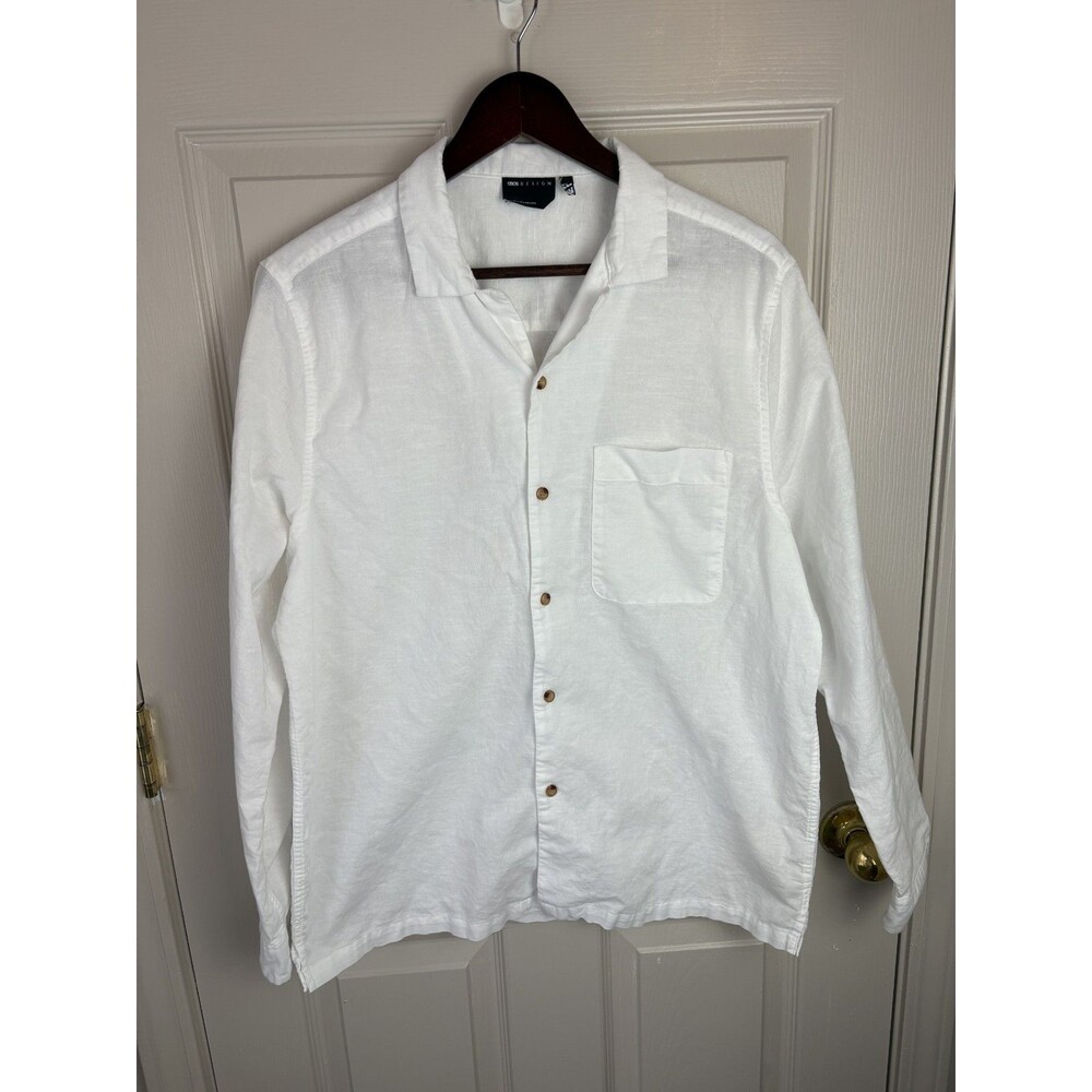 Asos Design Womens White Button Down Linen Shirt Size Small Cotton 168